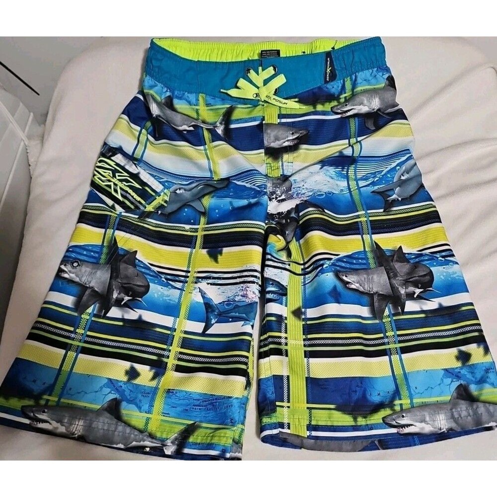 Zero Exposure Boys Size L 14-16 Large Swim Trunks Shorts shark blue